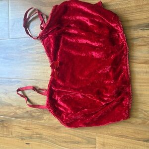 Velvet Red Crop Cami Top with Bow Detail
